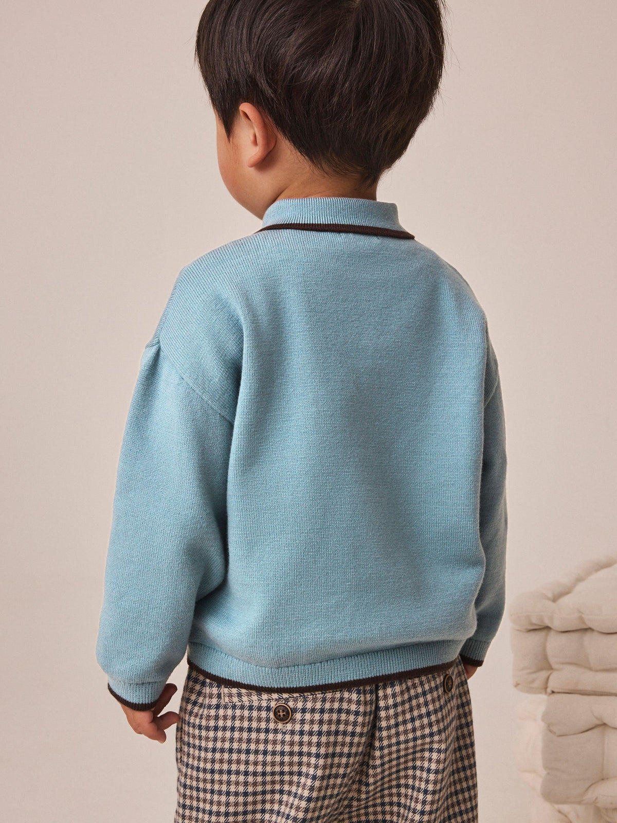 Dsiney Kidz - Blue Tipped Knitted Zip Neck Polo Shirt (3mths-7yrs) image 2