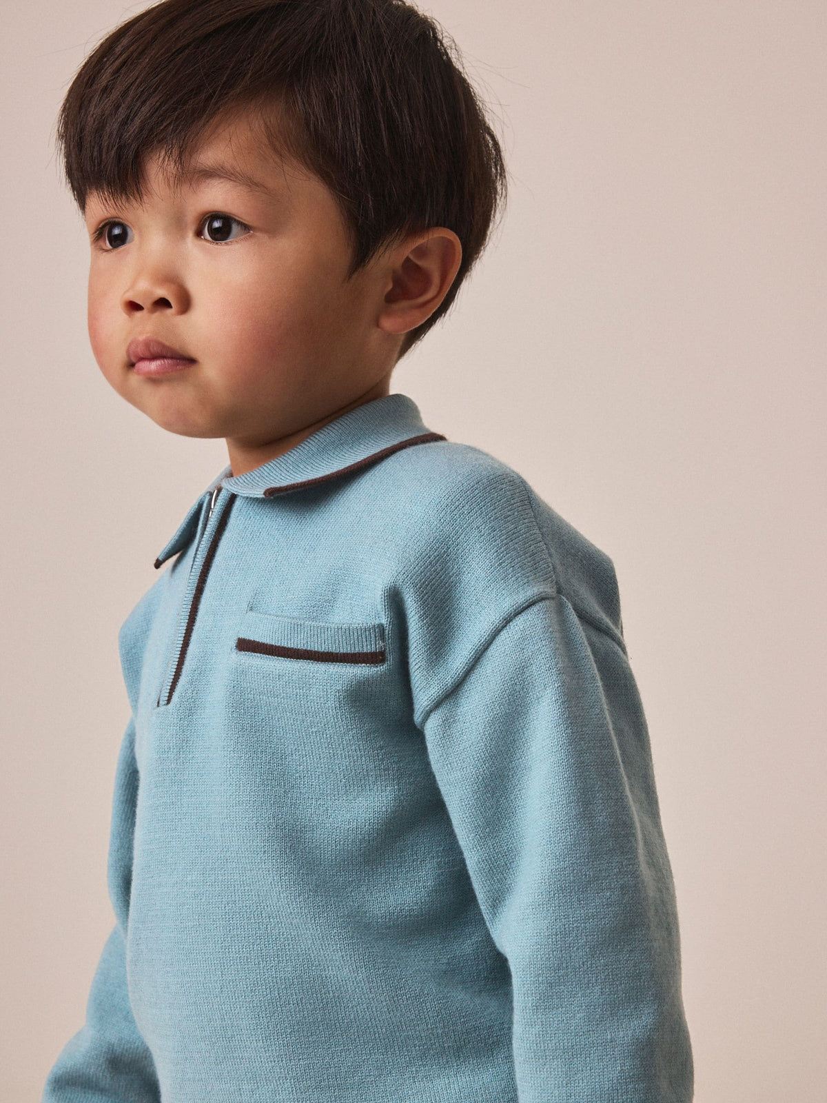 Dsiney Kidz - Blue Tipped Knitted Zip Neck Polo Shirt (3mths-7yrs) image 3