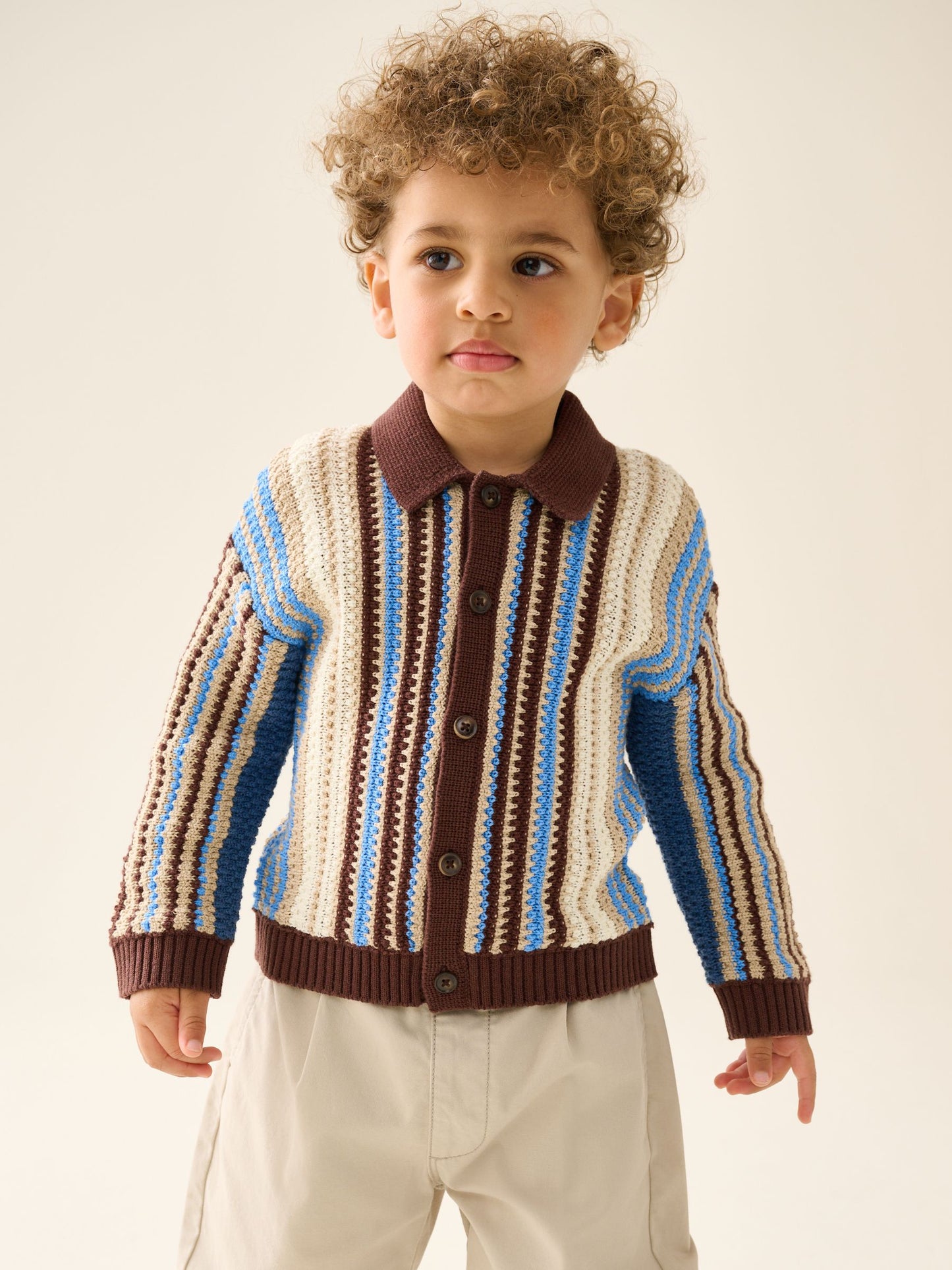 Dsiney Kidz - Blue/Brown Button Through Knitted Polo Shirt (3mths-7yrs) image 1