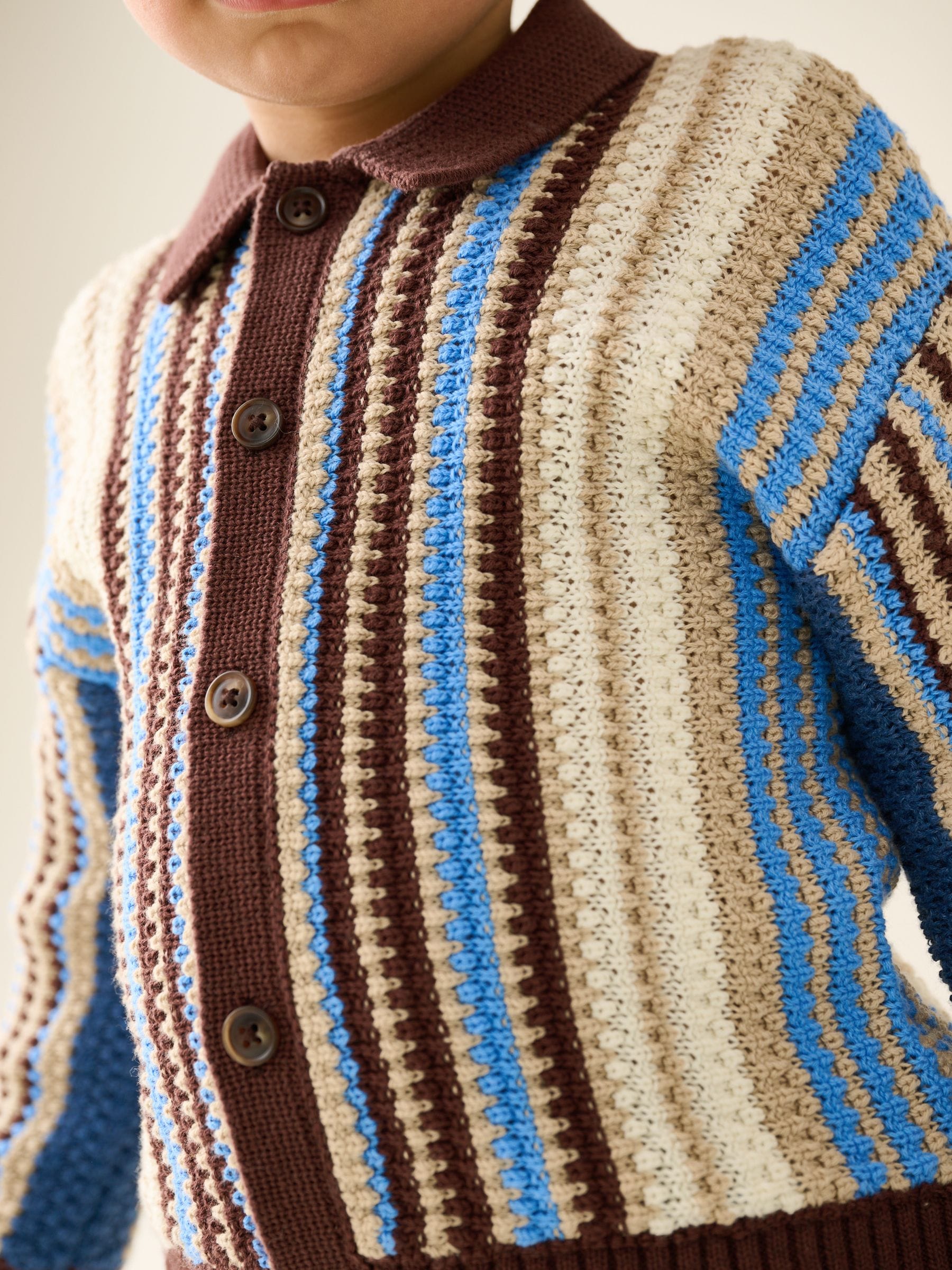 Dsiney Kidz - Blue/Brown Button Through Knitted Polo Shirt (3mths-7yrs) image 4