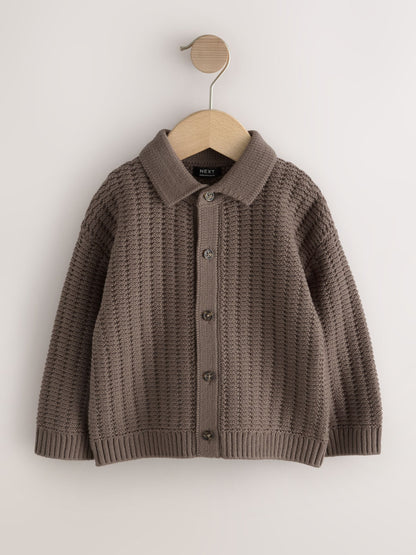 Dsiney Kidz - Mink Brown Button Through Knitted Polo Shirt (3mths-7yrs) image 1