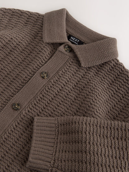 Dsiney Kidz - Mink Brown Button Through Knitted Polo Shirt (3mths-7yrs) image 4