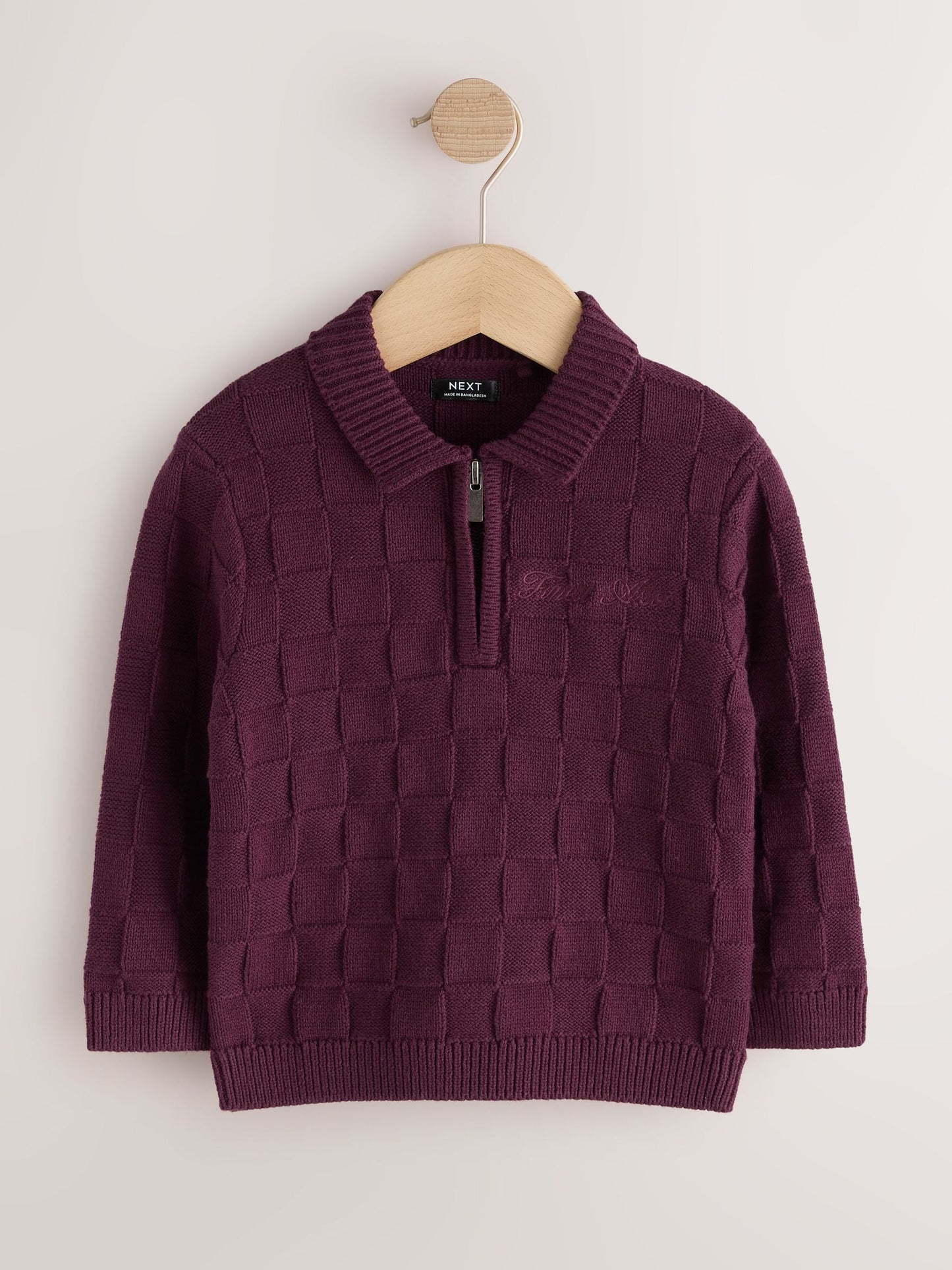 Dsiney Kidz - Plum Purple Textured Knitted Zip Neck Polo Shirt (3mths-7yrs) image 1