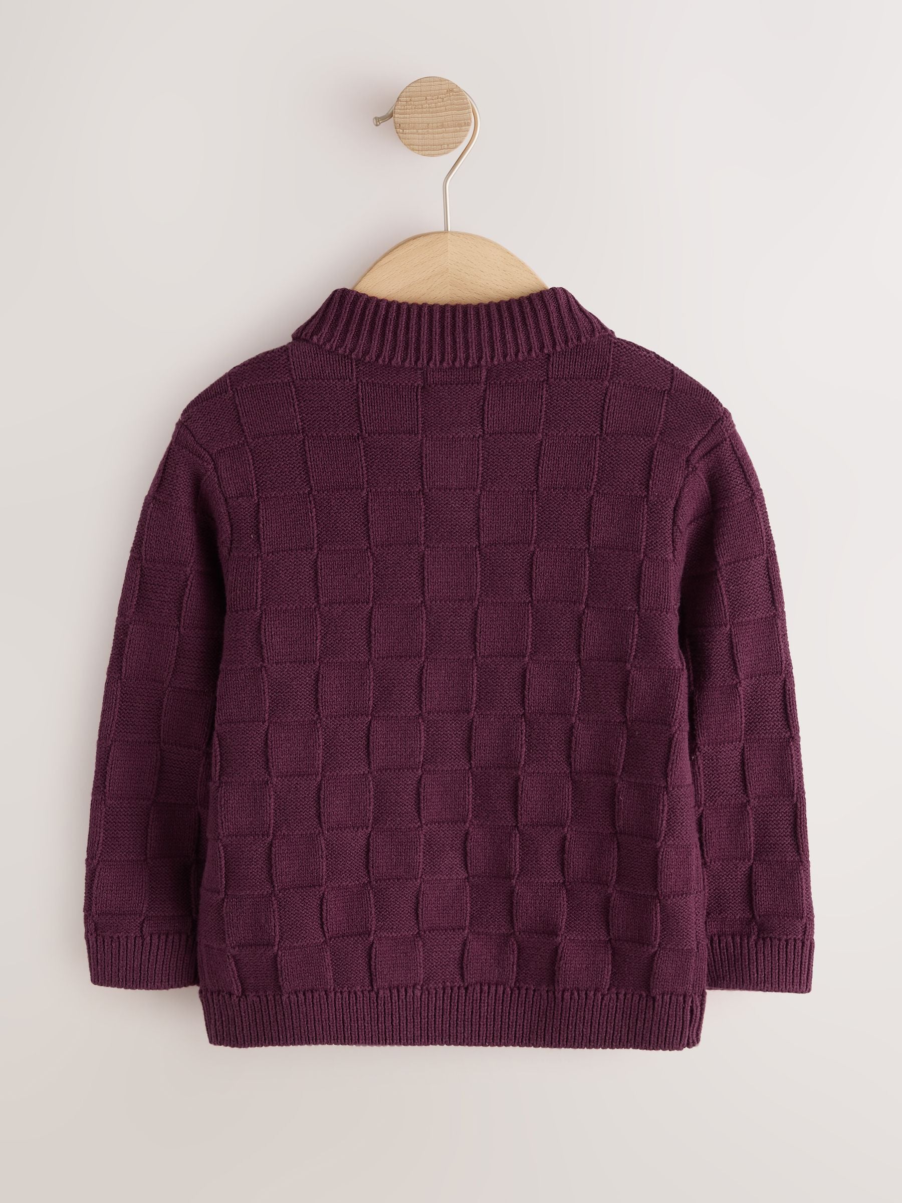 Dsiney Kidz - Plum Purple Textured Knitted Zip Neck Polo Shirt (3mths-7yrs) image 2