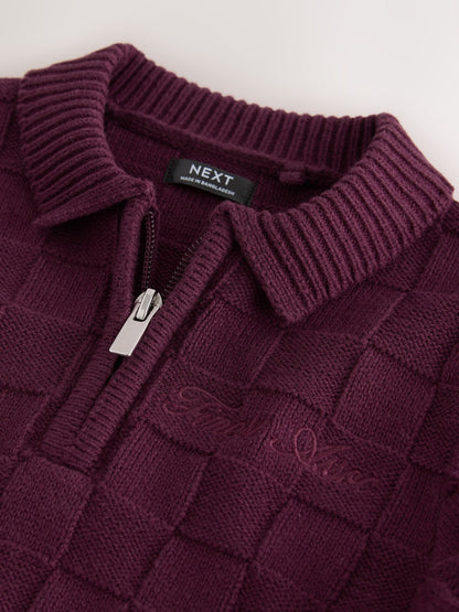 Dsiney Kidz - Plum Purple Textured Knitted Zip Neck Polo Shirt (3mths-7yrs) image 3