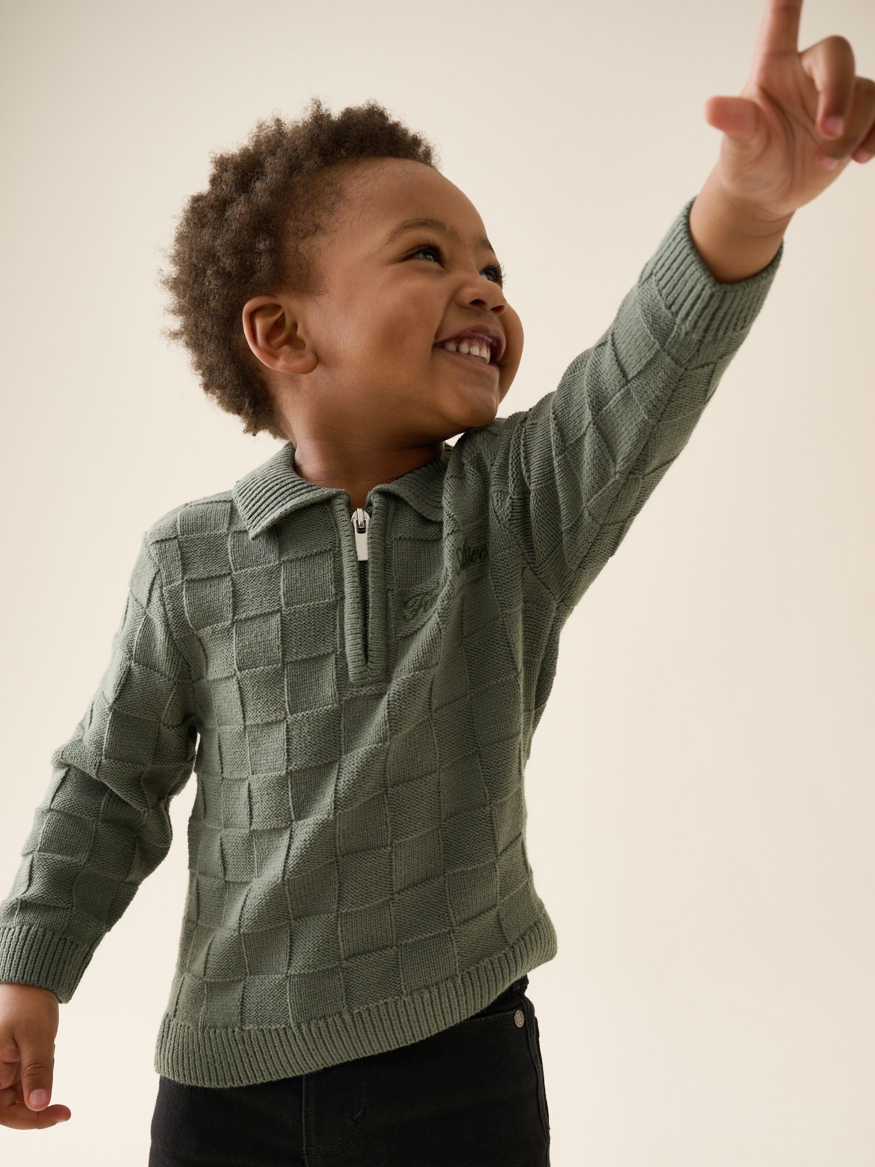 Dsiney Kidz - Green Textured Knitted Zip Neck Polo Shirt (3mths-7yrs) image 1
