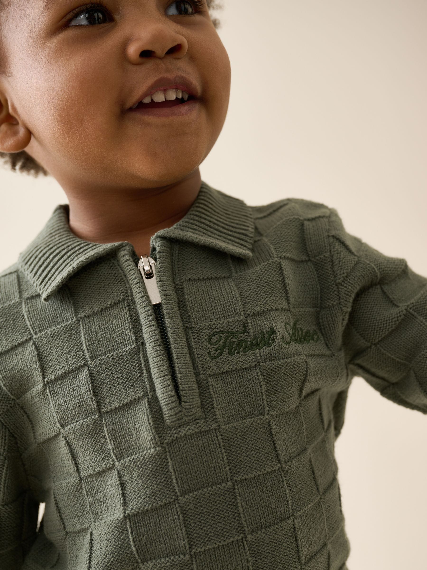 Dsiney Kidz - Green Textured Knitted Zip Neck Polo Shirt (3mths-7yrs) image 2