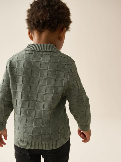 Dsiney Kidz - Green Textured Knitted Zip Neck Polo Shirt (3mths-7yrs) image 3