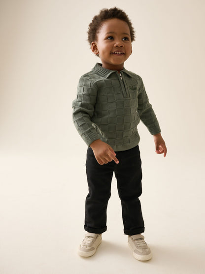Dsiney Kidz - Green Textured Knitted Zip Neck Polo Shirt (3mths-7yrs) image 4