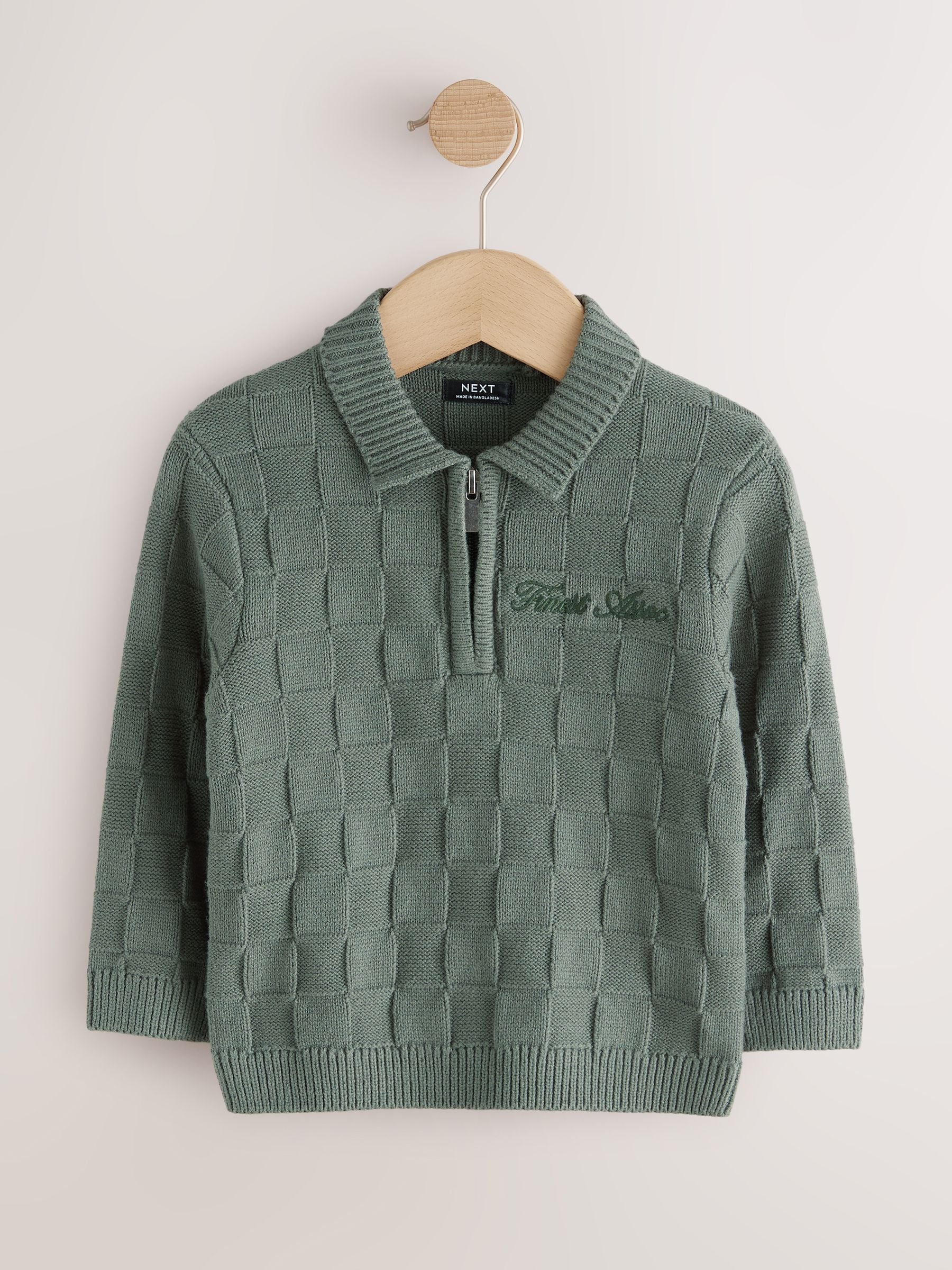 Dsiney Kidz - Green Textured Knitted Zip Neck Polo Shirt (3mths-7yrs) image 5
