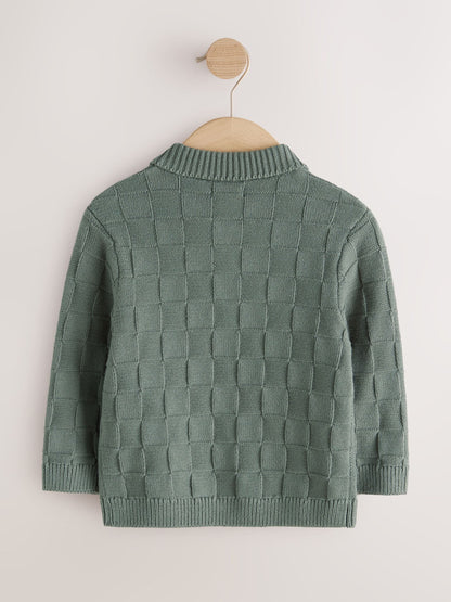 Dsiney Kidz - Green Textured Knitted Zip Neck Polo Shirt (3mths-7yrs) image 6