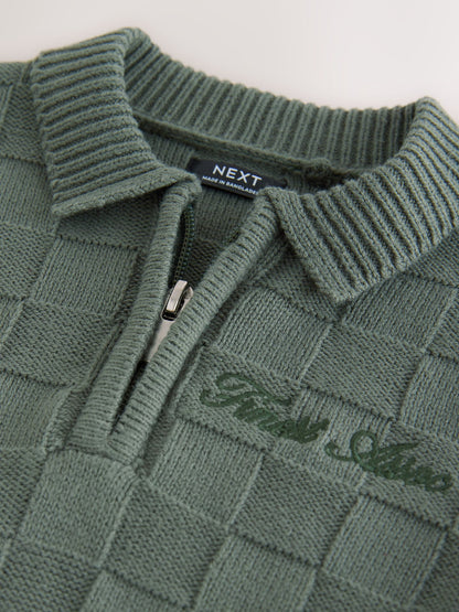 Dsiney Kidz - Green Textured Knitted Zip Neck Polo Shirt (3mths-7yrs) image 8