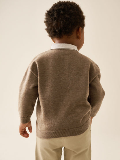 Dsiney Kidz - Tan Brown Contrast Collar Button Neck Knitted Polo Shirt (3mths-7yrs) image 3