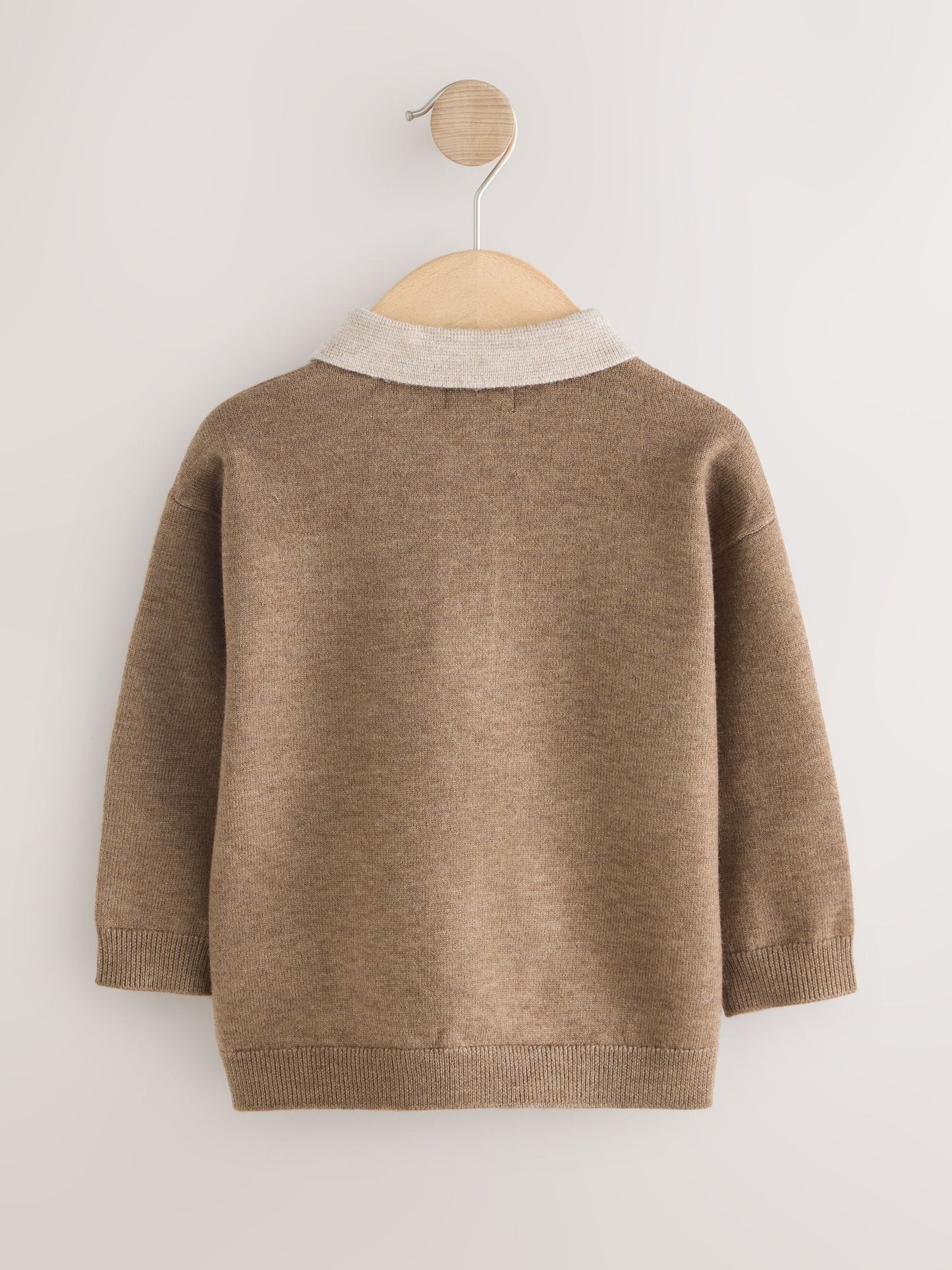 Dsiney Kidz - Tan Brown Contrast Collar Button Neck Knitted Polo Shirt (3mths-7yrs) image 6