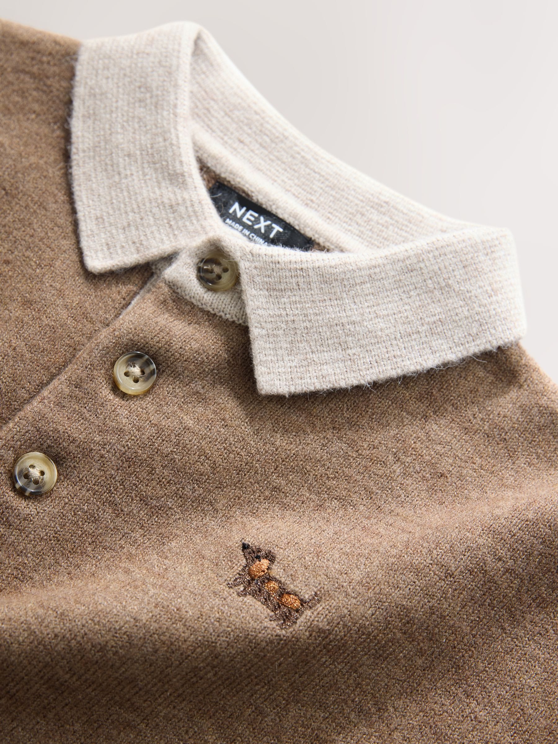 Dsiney Kidz - Tan Brown Contrast Collar Button Neck Knitted Polo Shirt (3mths-7yrs) image 7