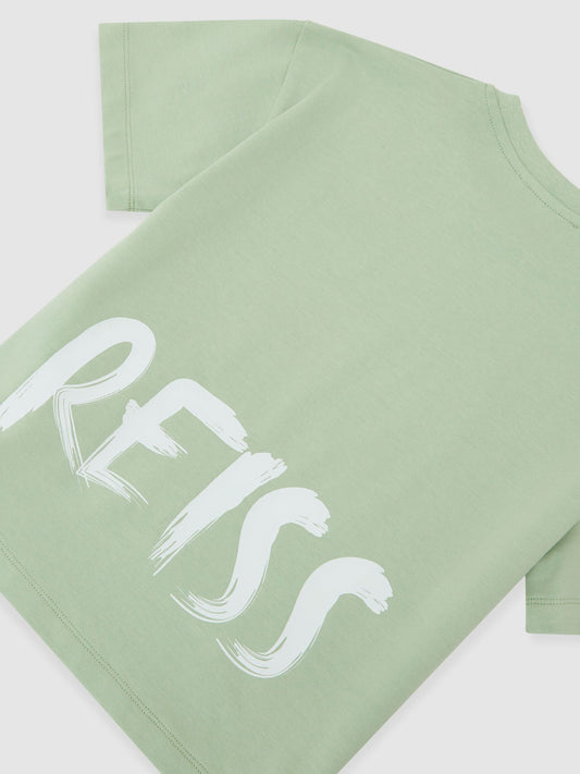 Reiss Ultramarine Green Abbott 13-14 yrs Cotton Relaxed Logo-Print T-Shirt image 1