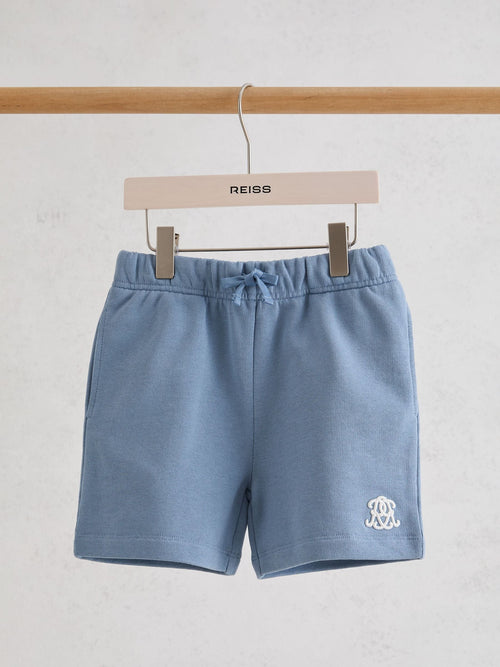 Reiss Airforce Blue Levin 9-13 yrs Monogram Embroidered Cotton Shorts image 1