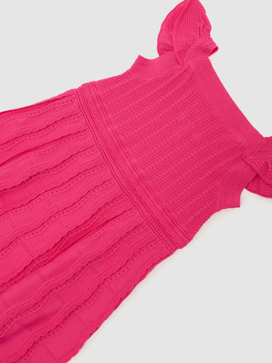 Reiss Pink Erin 13-14 yrs Textured-Knit Cap-Sleeve Dress image 1