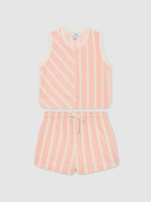 Reiss Peach Bay 3-9 yrs Towelling Stripe Top and Shorts Set image 1