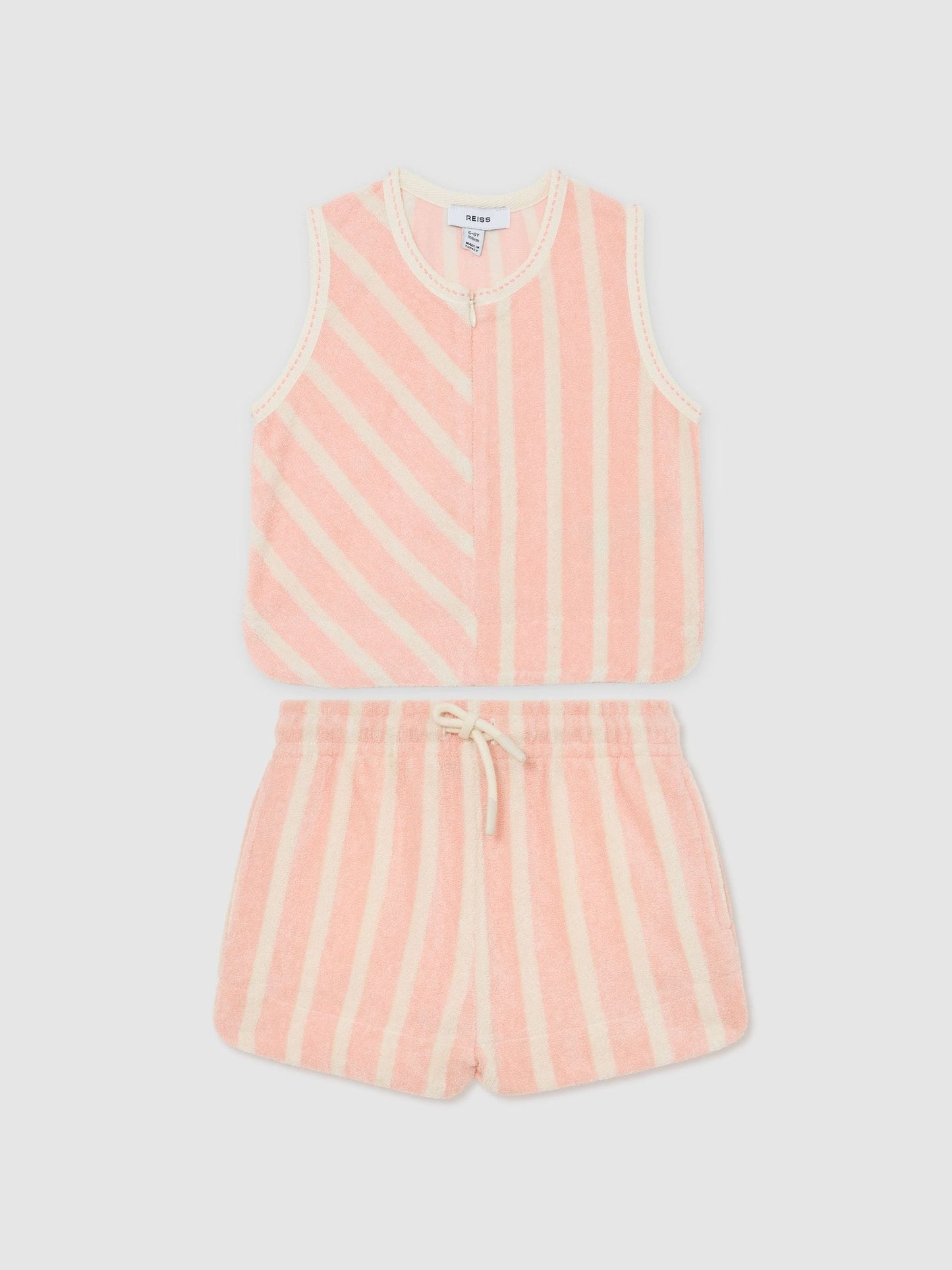 Reiss Peach Bay 3-9 yrs Towelling Stripe Top and Shorts Set image 1