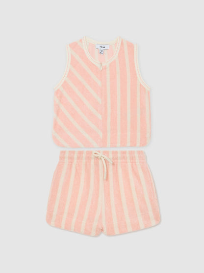 Reiss Peach Bay 3-9 yrs Towelling Stripe Top and Shorts Set image 1