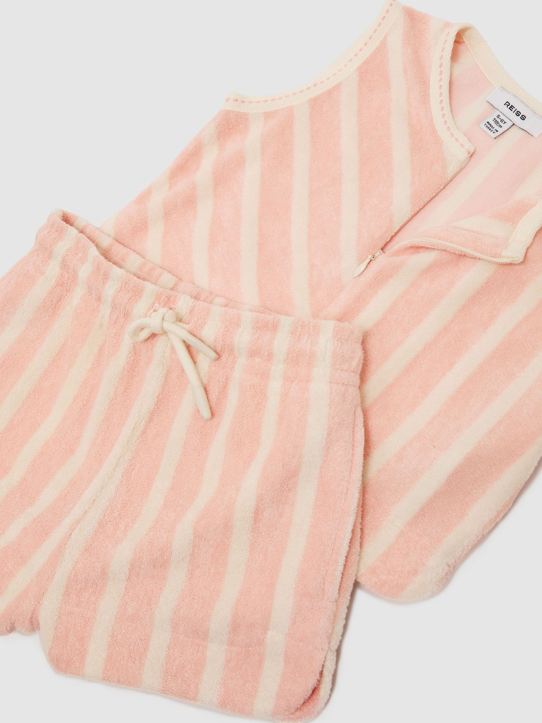 Reiss Peach Bay 3-9 yrs Towelling Stripe Top and Shorts Set image 2