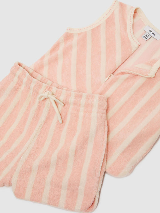 Reiss Peach Bay 3-9 yrs Towelling Stripe Top and Shorts Set image 2