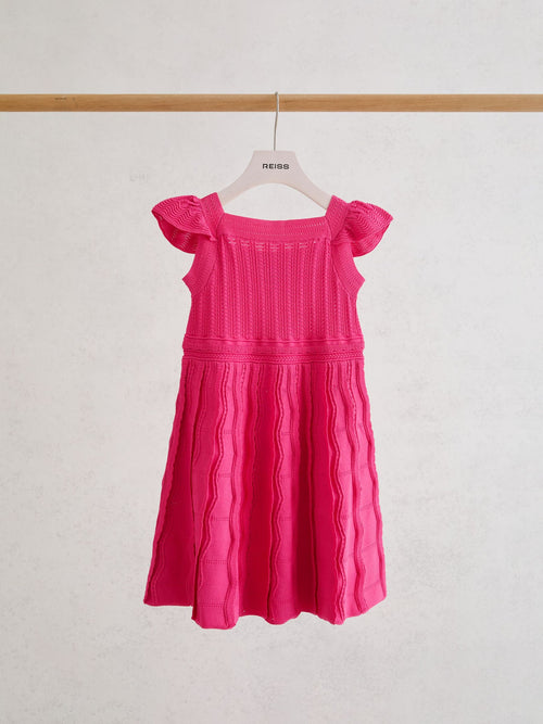 Reiss Pink Erin 9-13 yrs Textured-Knit Cap-Sleeve Dress image 1