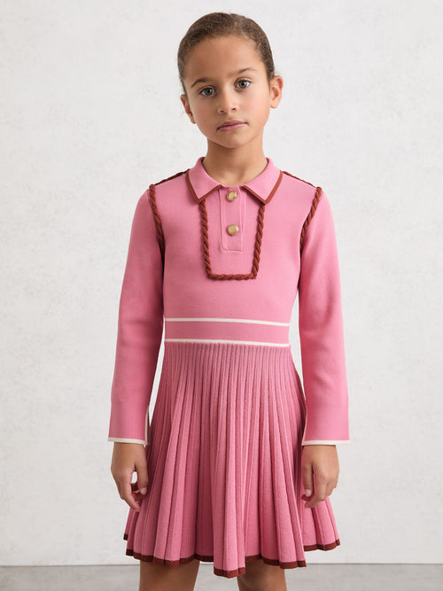Reiss Pink Freya 3-9 yrs Piped Knitted Skater Dress image 1