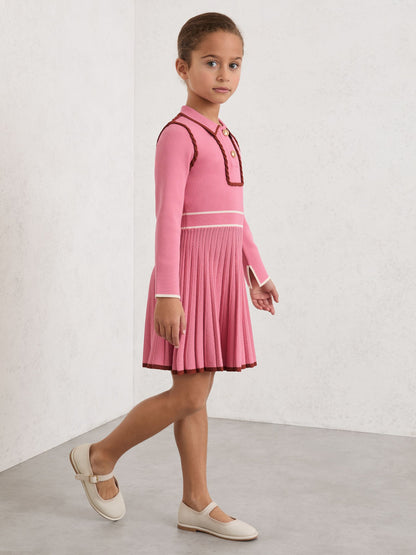 Reiss Pink Freya 3-9 yrs Piped Knitted Skater Dress image 3