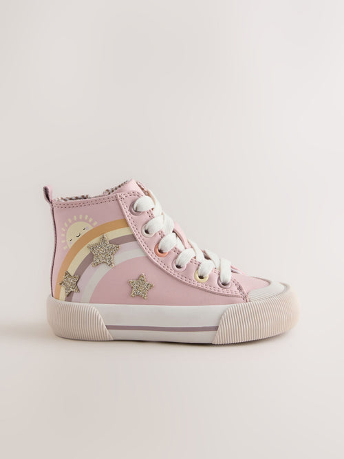 Pink Rainbow Standard Fit (F) High Top Trainers image 1