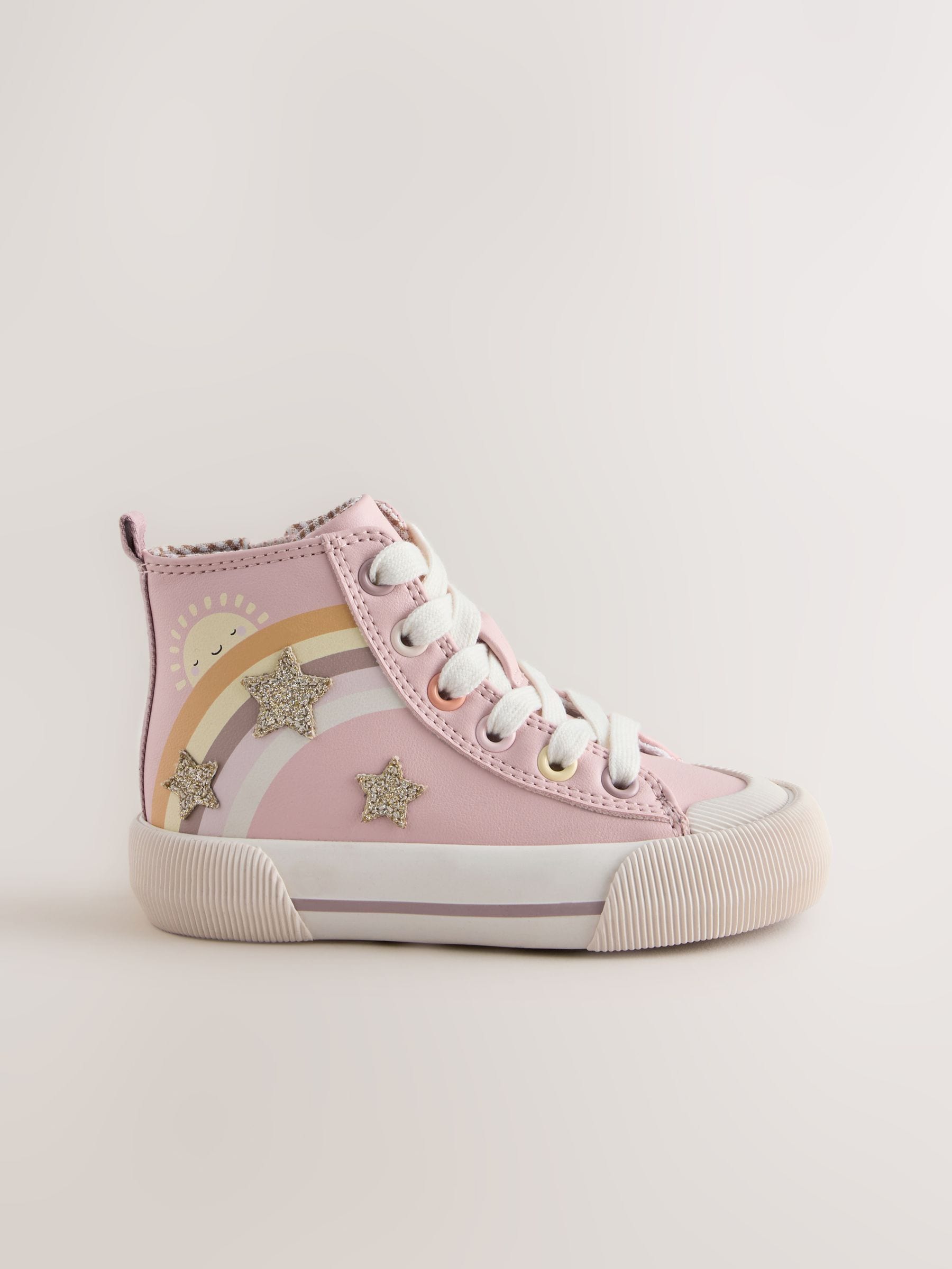 Pink Rainbow Standard Fit (F) High Top Trainers image 1