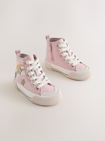 Pink Rainbow Standard Fit (F) High Top Trainers image 2