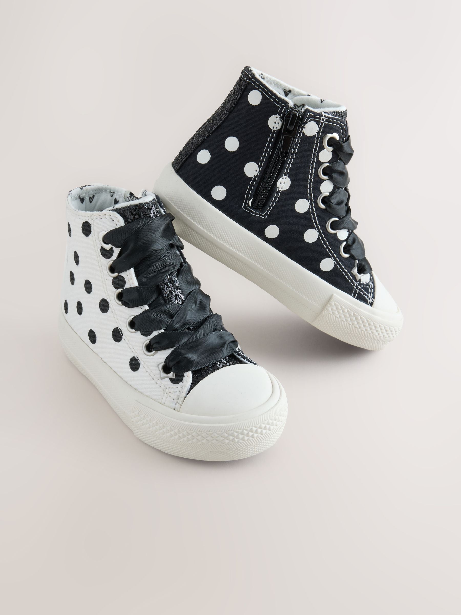 White/Black Polka Dot Standard Fit (F) High Top Trainers image 1