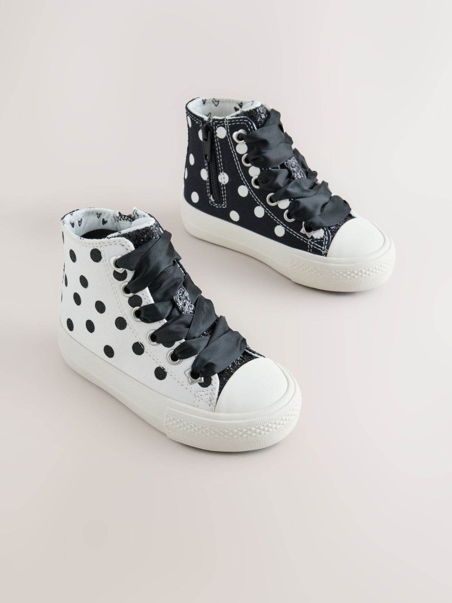 White/Black Polka Dot Standard Fit (F) High Top Trainers image 2