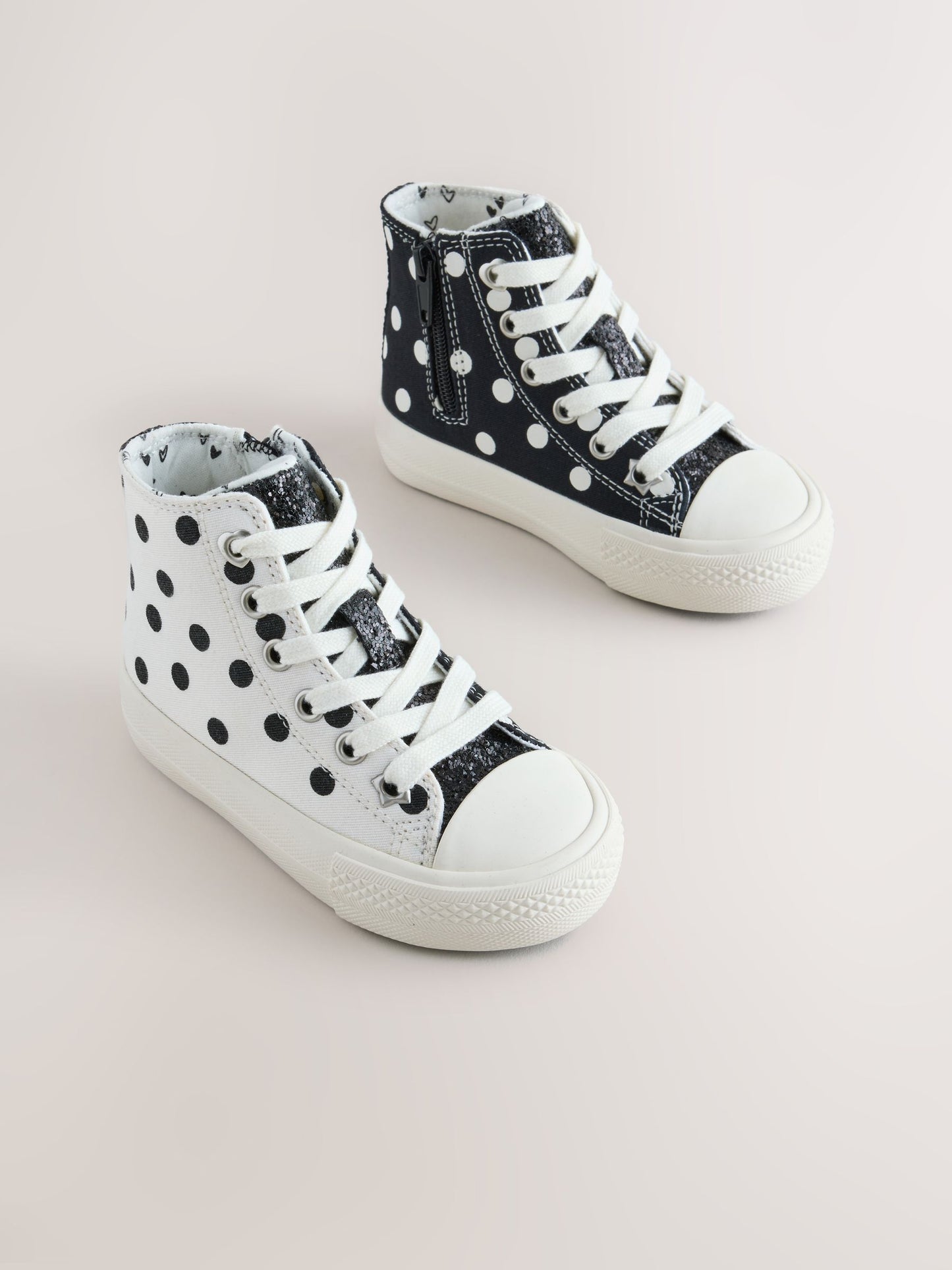White/Black Polka Dot Standard Fit (F) High Top Trainers image 3