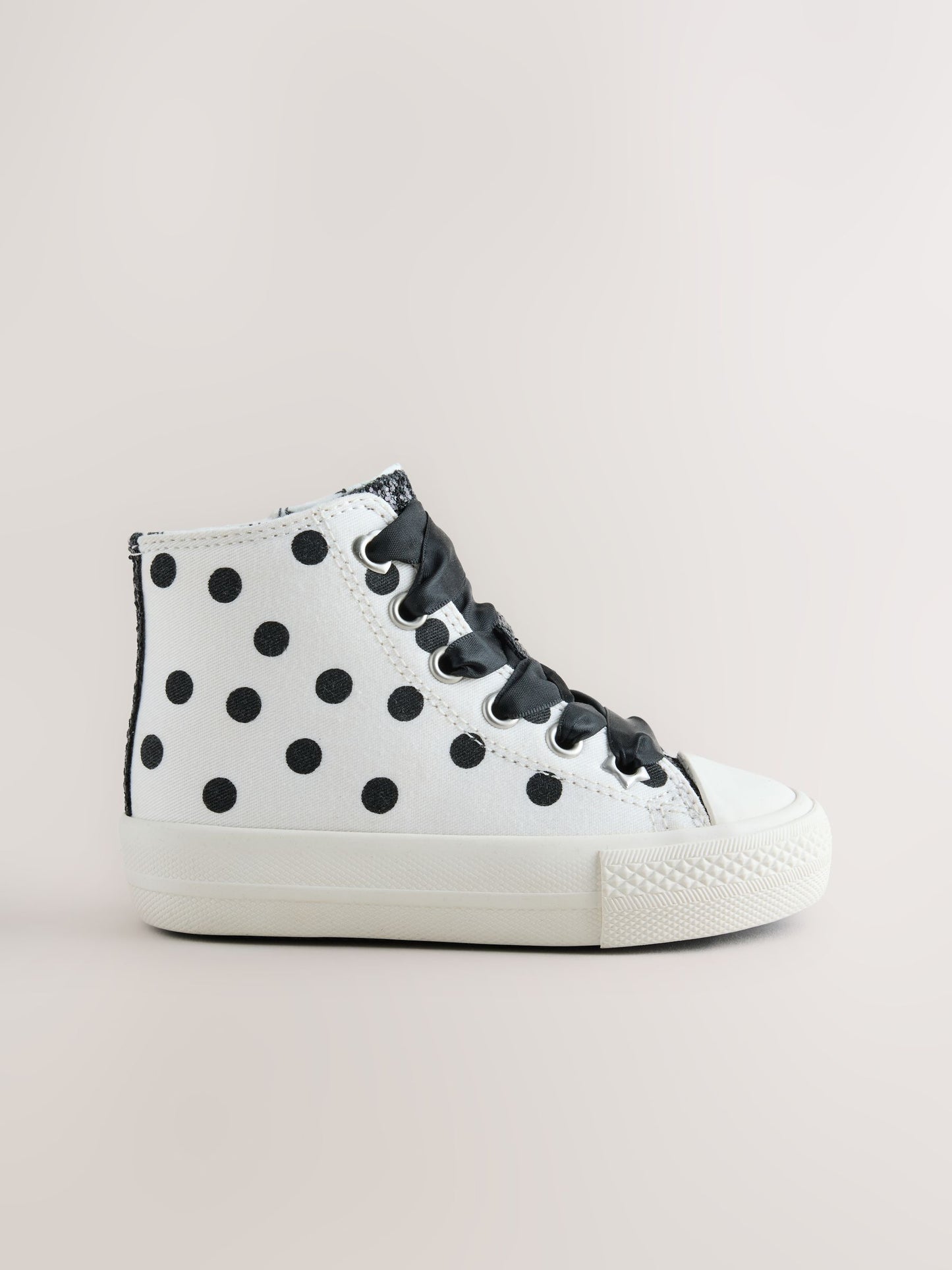 White/Black Polka Dot Standard Fit (F) High Top Trainers image 4