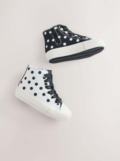 White/Black Polka Dot Standard Fit (F) High Top Trainers image 5