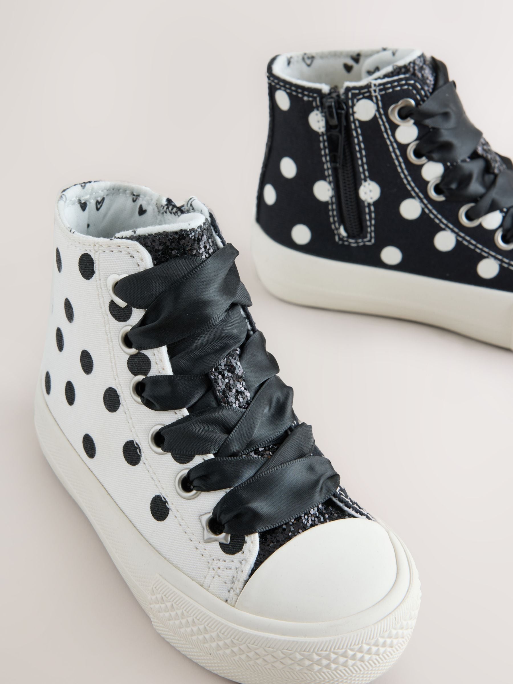White/Black Polka Dot Standard Fit (F) High Top Trainers image 6
