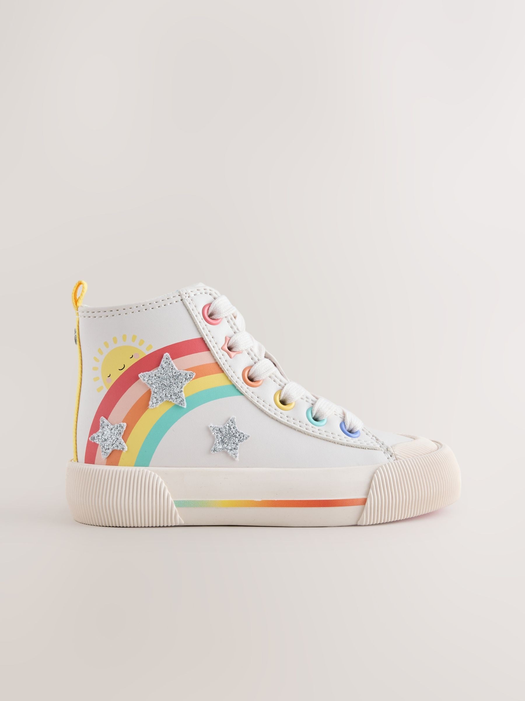White Rainbow Standard Fit (F) High Top Trainers image 1