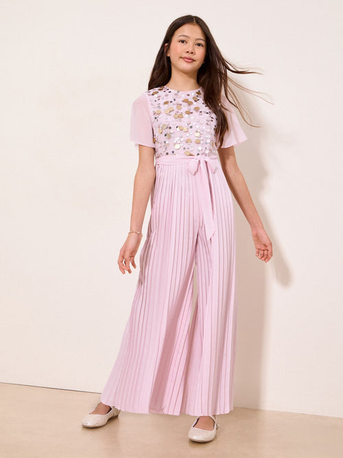 Dsiney Kidz - Lipsy Lilac Purple Sequin Pleated Occasion Jumpsuit (7-16yrs) image 1
