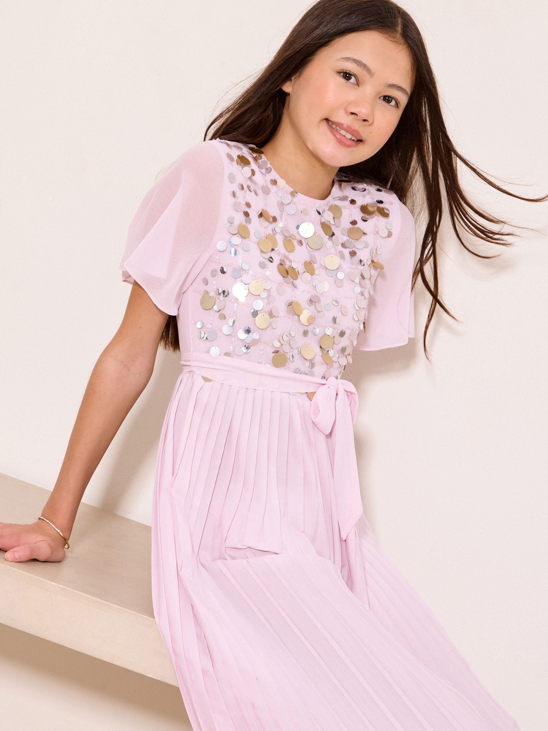 Dsiney Kidz - Lipsy Lilac Purple Sequin Pleated Occasion Jumpsuit (7-16yrs) image 2