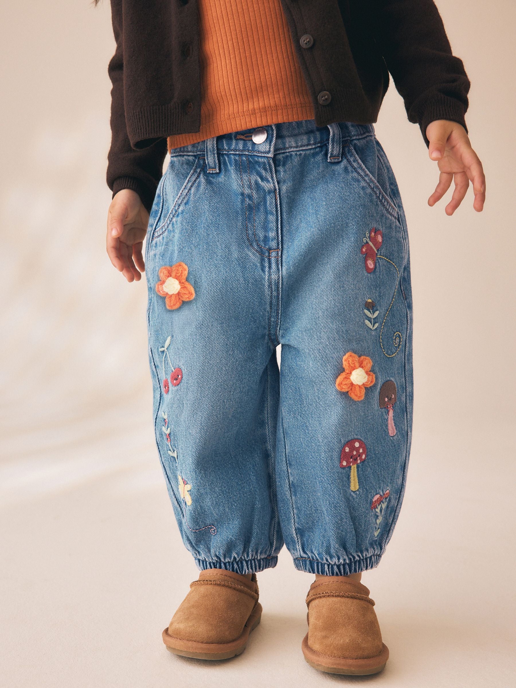 Dsiney Kidz - Mushroom/ Floral Embroidered Barrel Jeans (3mths-7yrs) image 1