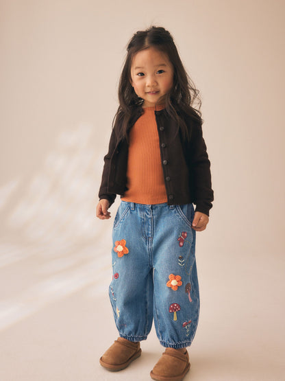 Dsiney Kidz - Mushroom/ Floral Embroidered Barrel Jeans (3mths-7yrs) image 2