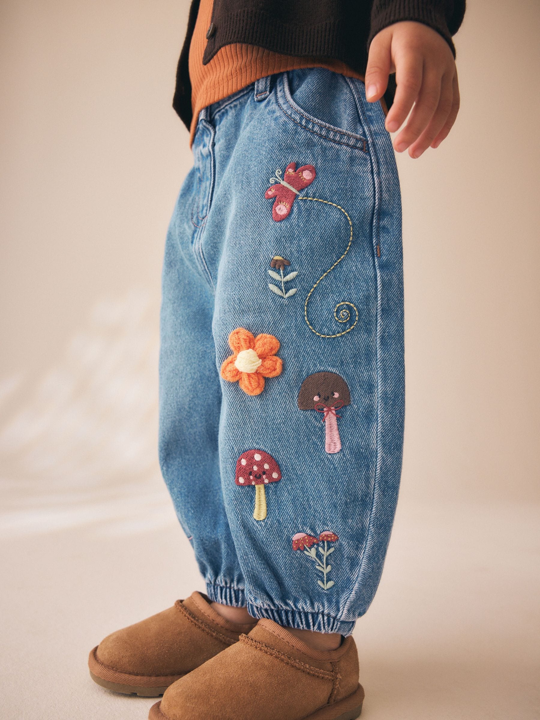 Dsiney Kidz - Mushroom/ Floral Embroidered Barrel Jeans (3mths-7yrs) image 4