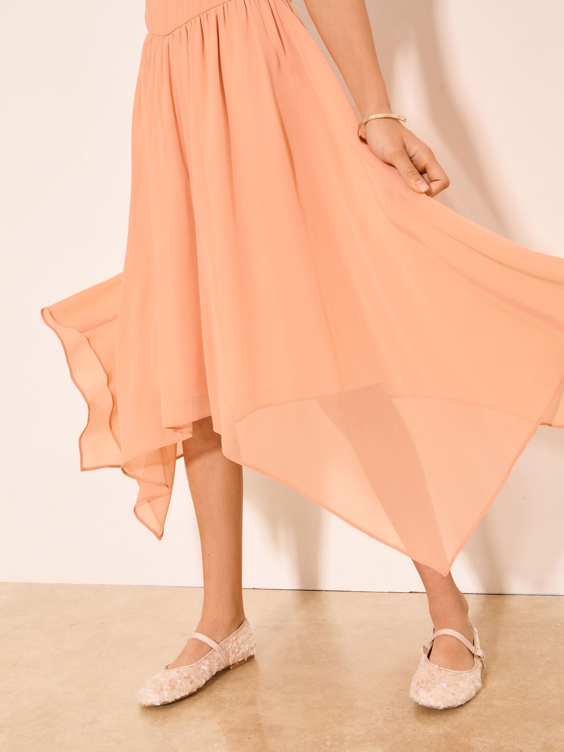 Lipsy Peach Pink Embellished Hanky Hem Halter Occasion Dress (7-16yrs) image 2