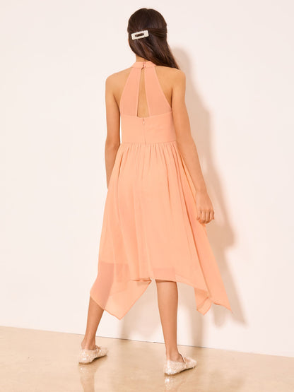 Lipsy Peach Pink Embellished Hanky Hem Halter Occasion Dress (7-16yrs) image 5