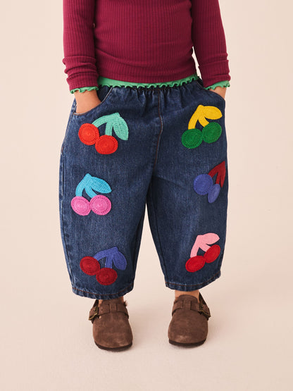 Dsiney Kidz - Rainbow Cherry Crochet Embroidered Barrel Jeans (3mths-7yrs) image 1
