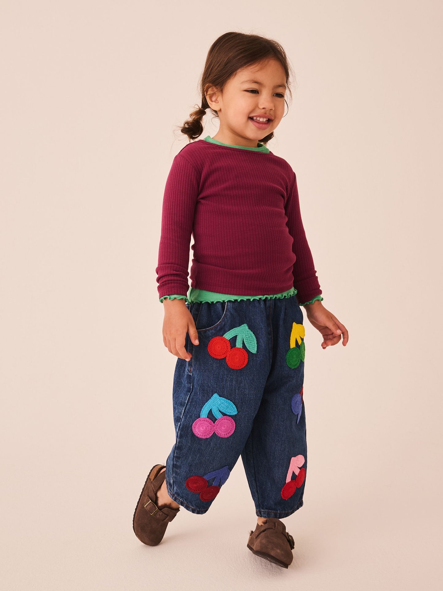 Dsiney Kidz - Rainbow Cherry Crochet Embroidered Barrel Jeans (3mths-7yrs) image 2