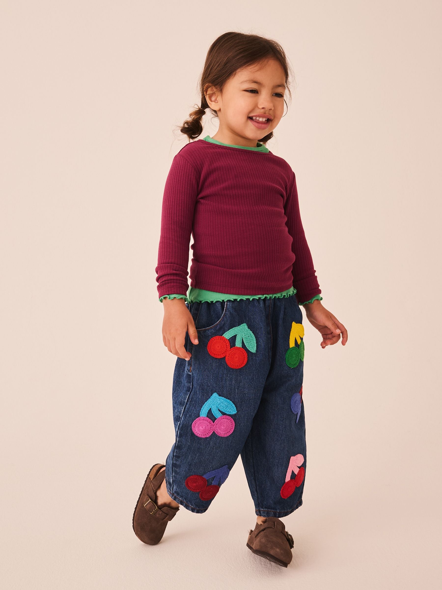 Dsiney Kidz - Rainbow Cherry Crochet Embroidered Barrel Jeans (3mths-7yrs) image 2